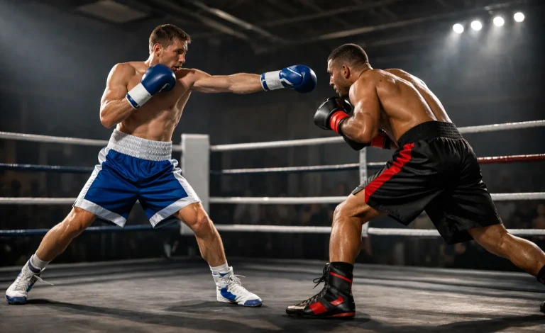 Boxer zeigt technische Beinarbeit im Ring – Boxen Kampfstile