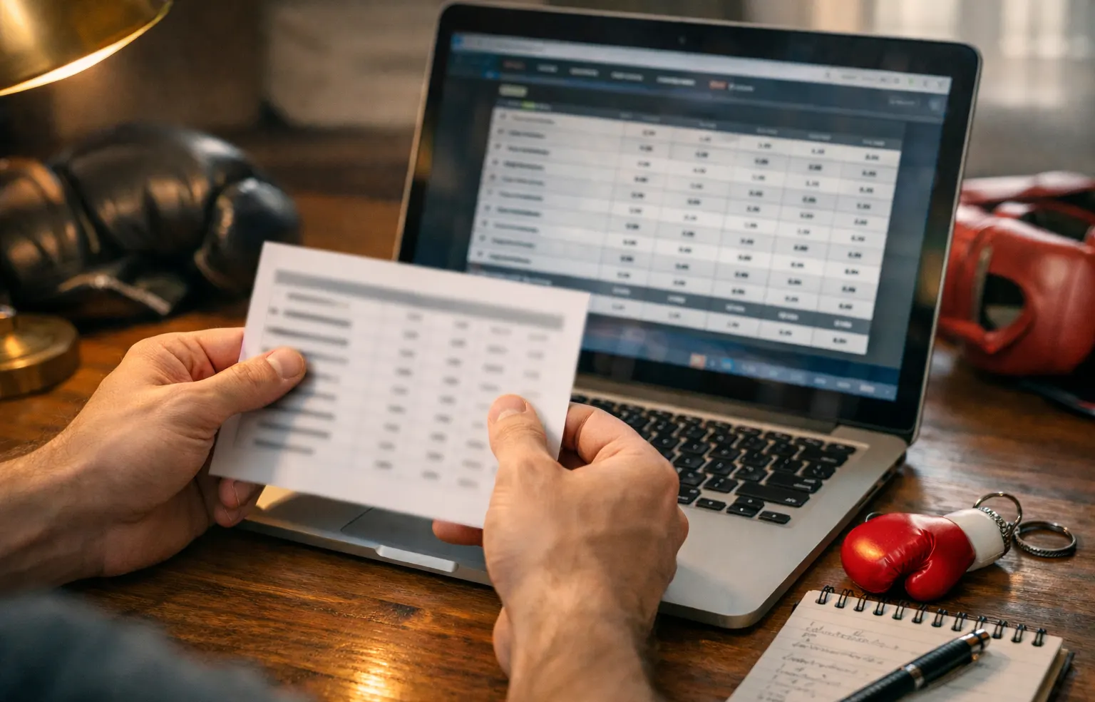 Nahaufnahme eines Boxkampf-Wettscheins mit verschiedenen Quoten – Boxen Quoten Vergleich