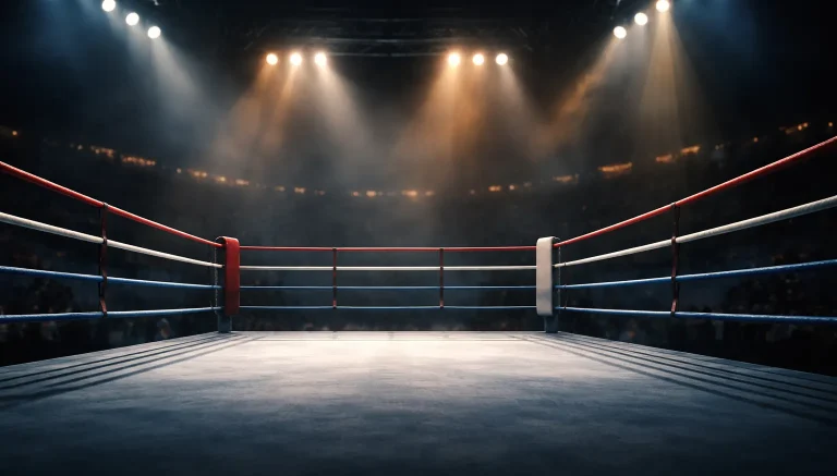 Boxring unter Scheinwerfern vor einem Kampfabend — Wettarten beim Boxen