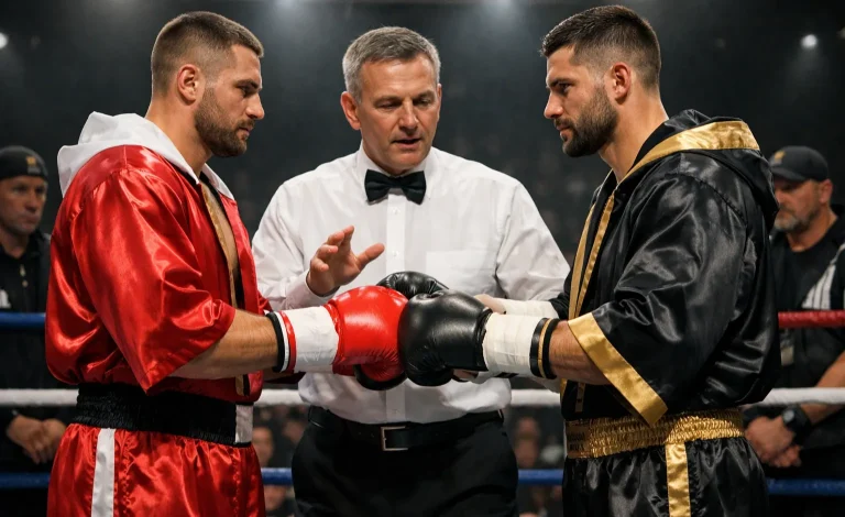 Ringrichter erklärt Boxern die Regeln vor dem Kampf – Boxen Wetten Regeln