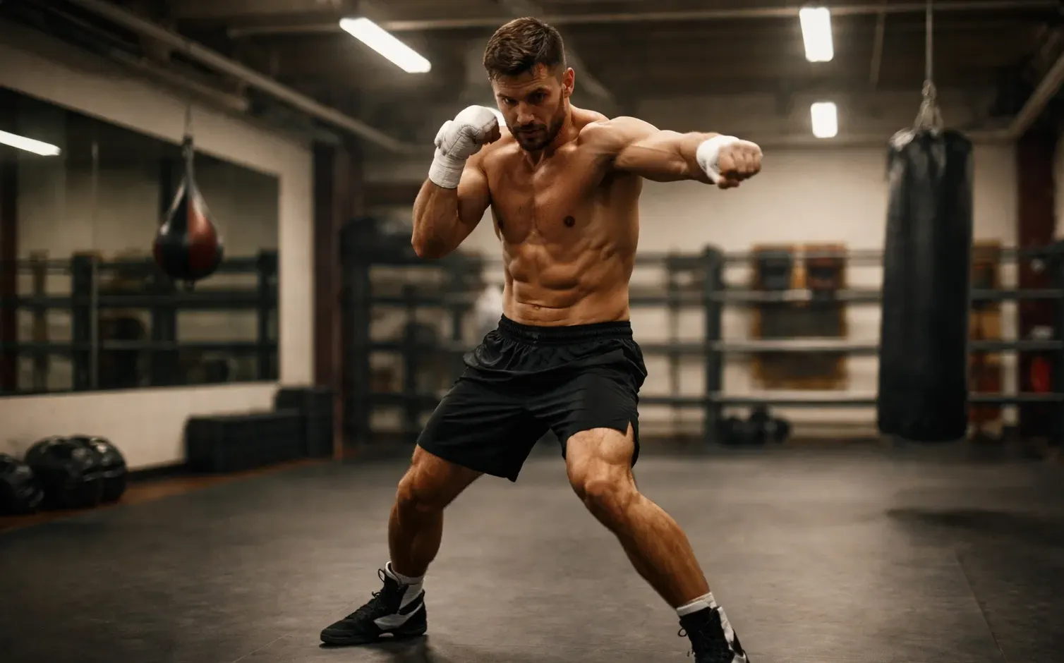 Boxer beim Schattenboxen im Trainingscamp — Formkurve und Kampfvorbereitung analysieren