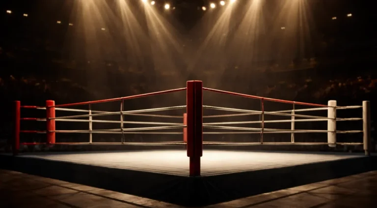 Beleuchteter Boxring vor einem professionellen Kampfabend — Auf Boxen Wetten