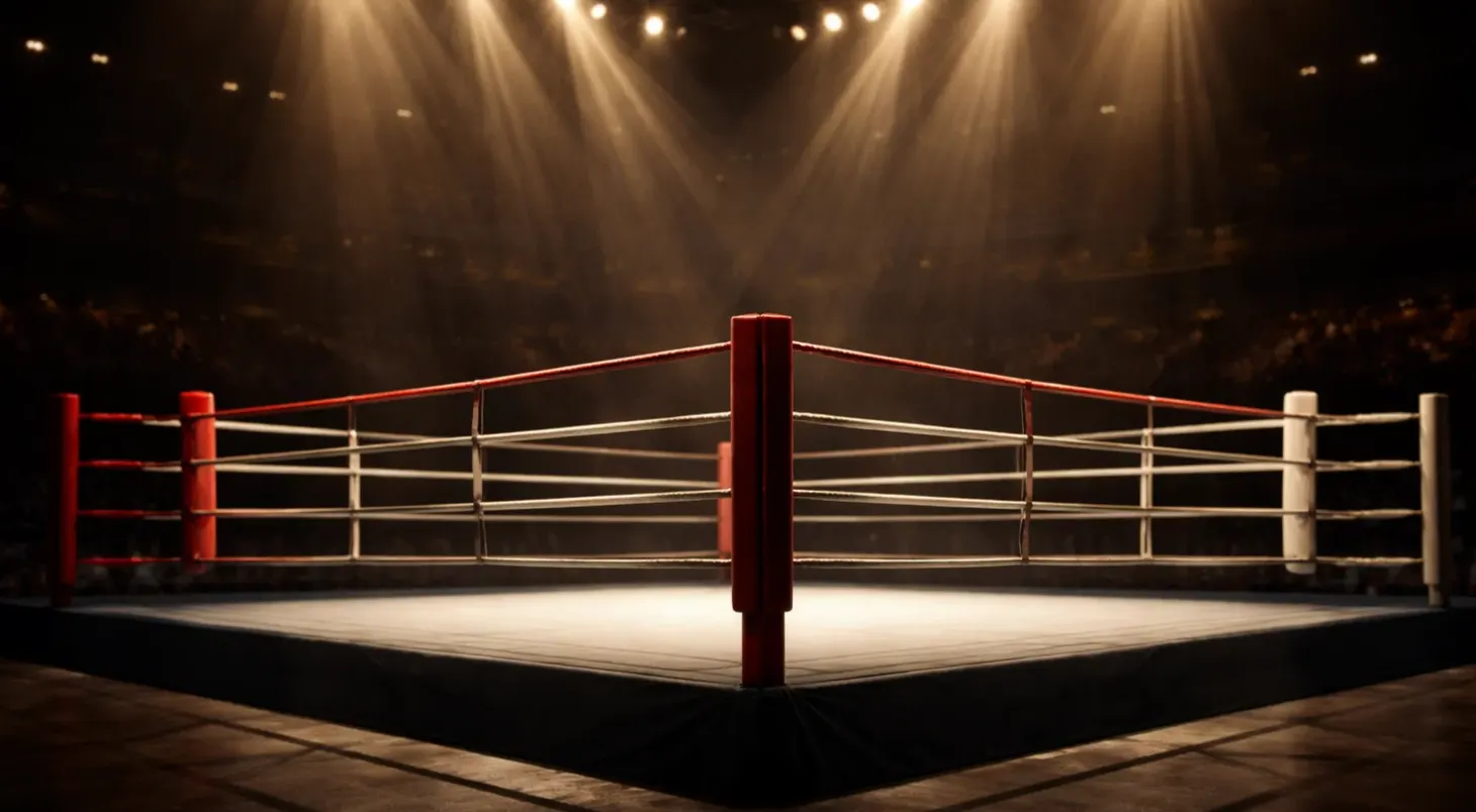 Beleuchteter Boxring vor einem professionellen Kampfabend — Auf Boxen Wetten