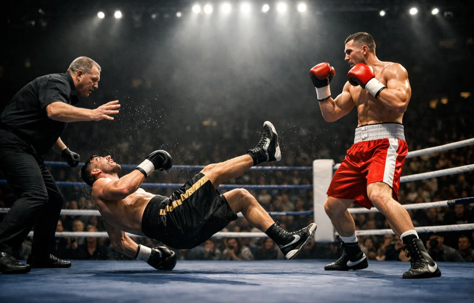 Boxer geht nach einem K.O.-Treffer zu Boden – K.O. Wette Boxen