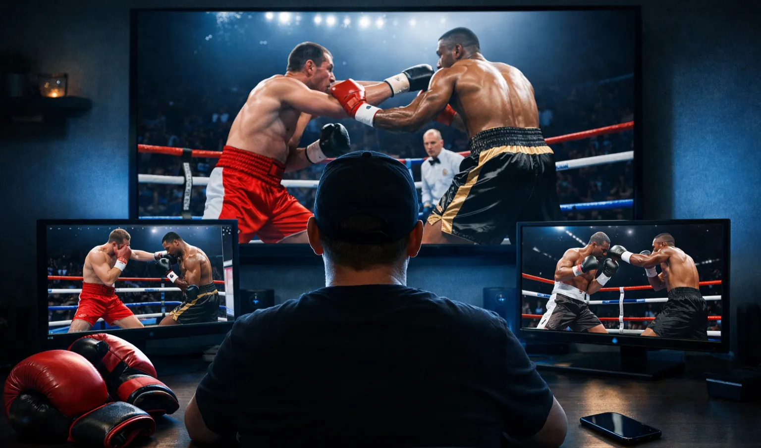 Mehrere Boxkämpfe auf verschiedenen Bildschirmen – Kombiwette Boxen
