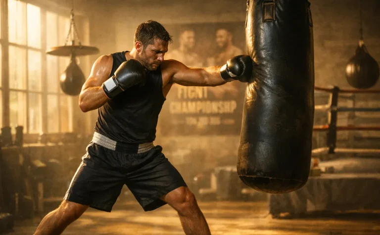 Boxer trainiert im Gym mit Blick auf den nächsten Titelkampf – Langzeitwetten Boxen